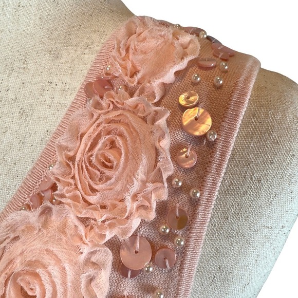 Rosette Pearl Embellished Sleeveless Tank Top Petite Large Blush Pink Coquette - Picture 3 of 10